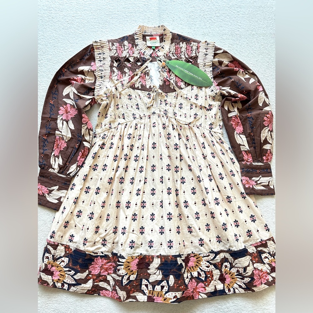 FARM RIO Ainika‎ Maxi Floral Cream Open Yoke Mini Dress XXS - Picture 7 of 16